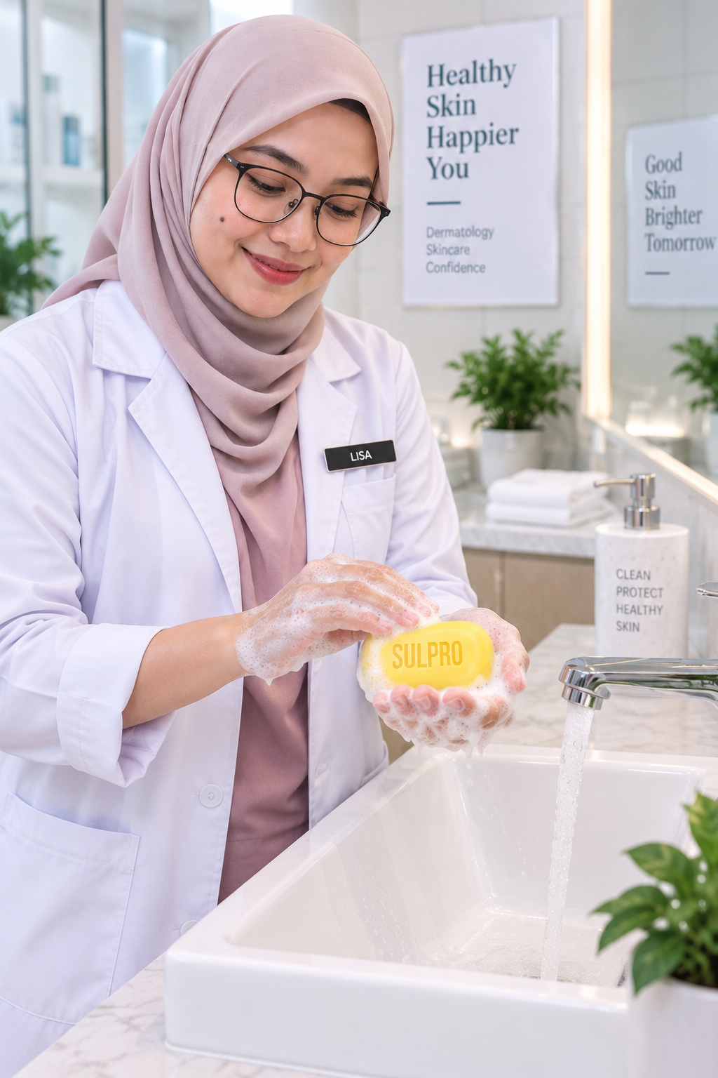 Cara menggunakan sabun SULPRO dengan menghasilkan buih di tangan
